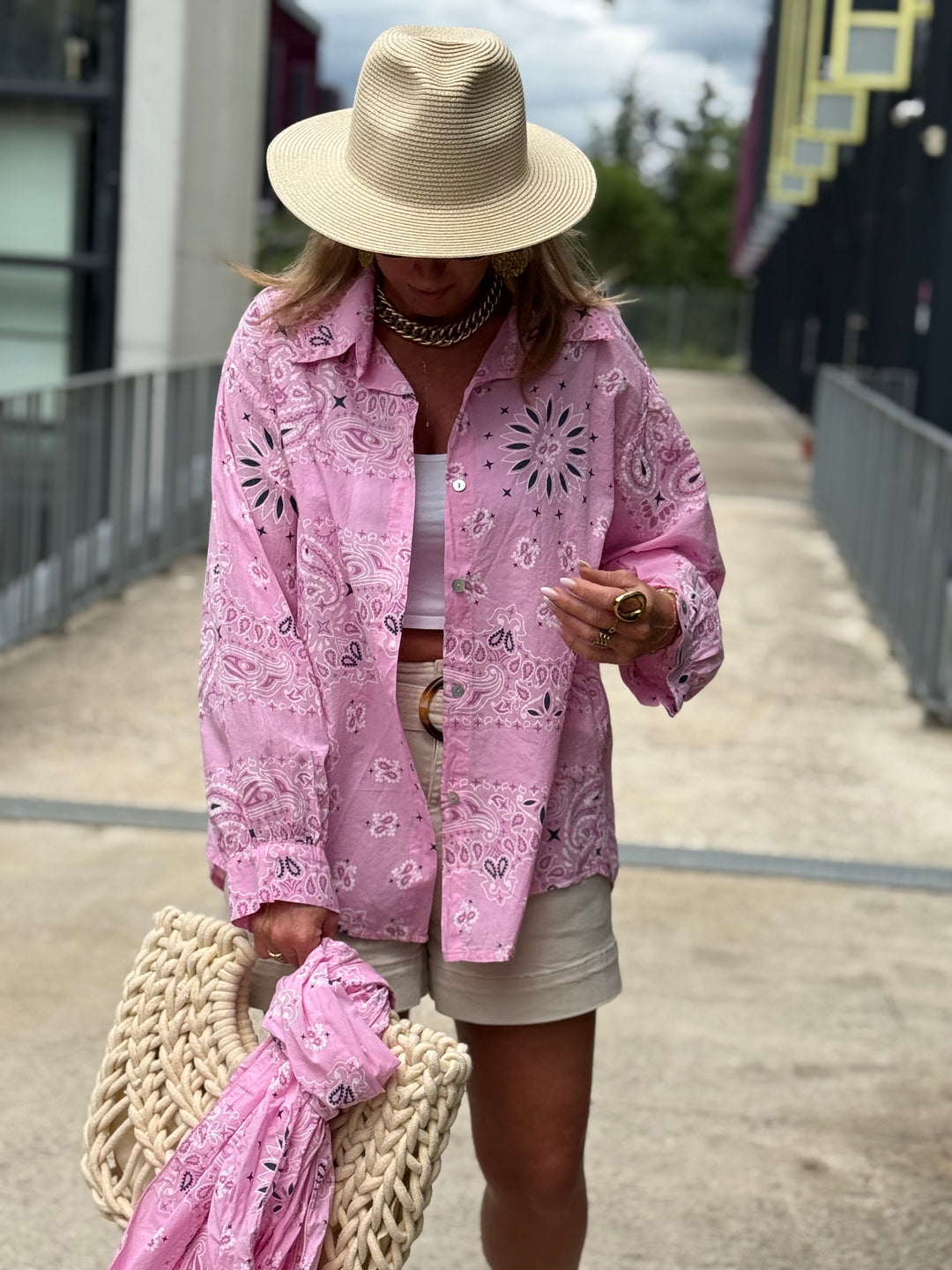 Chemise bandana avec écharpe Rose