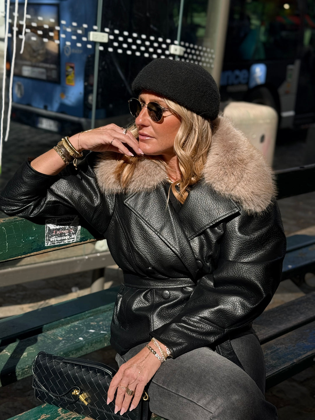 Veste similicuir Col fourrure Noir 202362