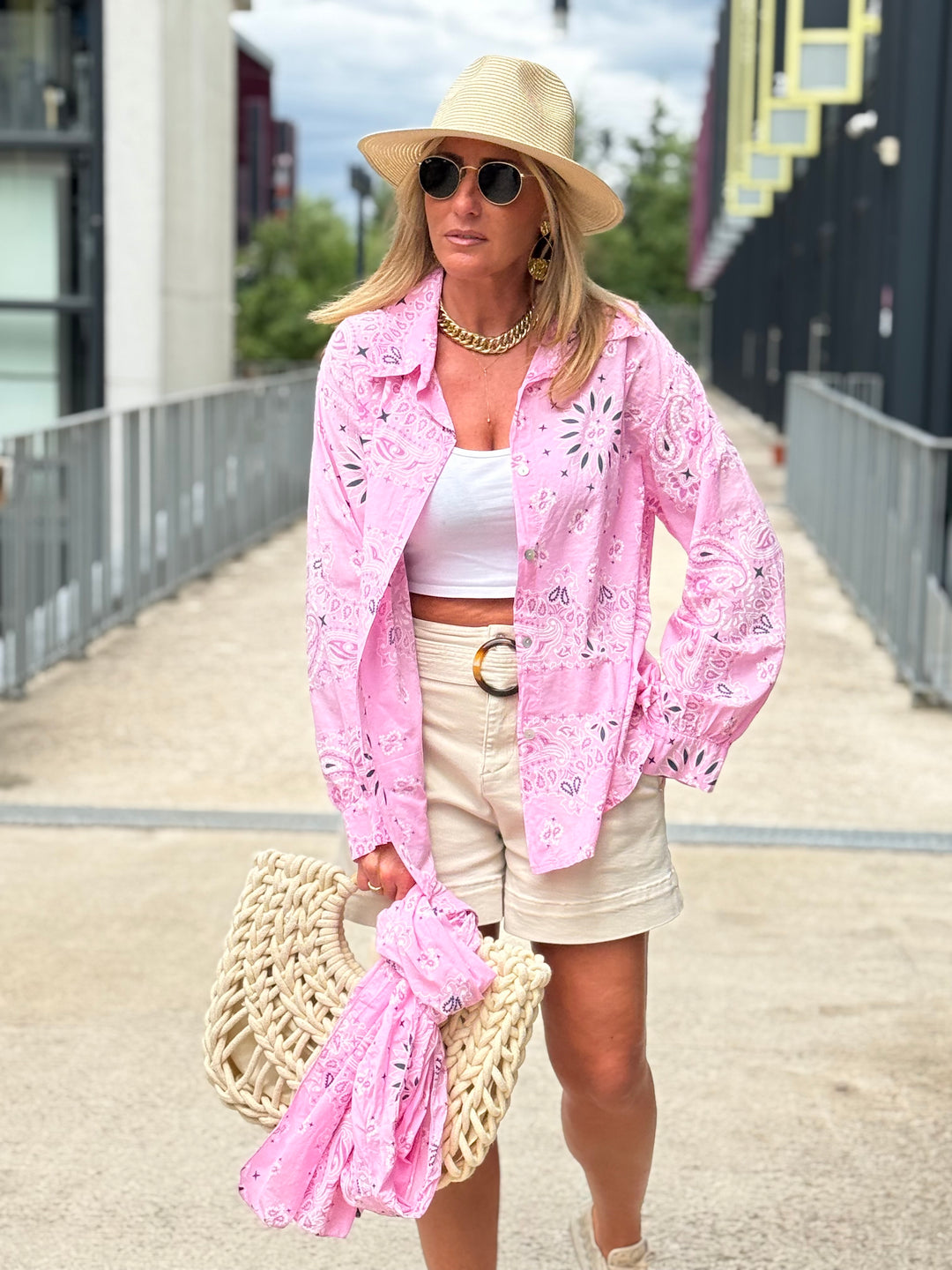 Chemise bandana avec écharpe Rose