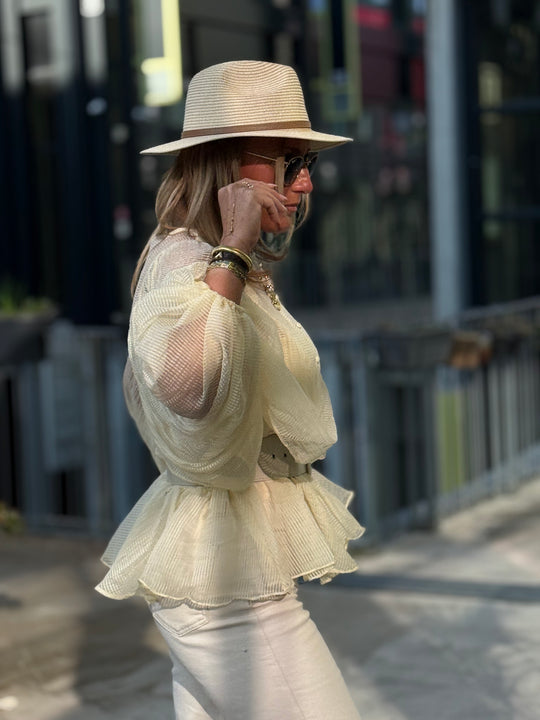Blouse bouffante volant jaune H8030