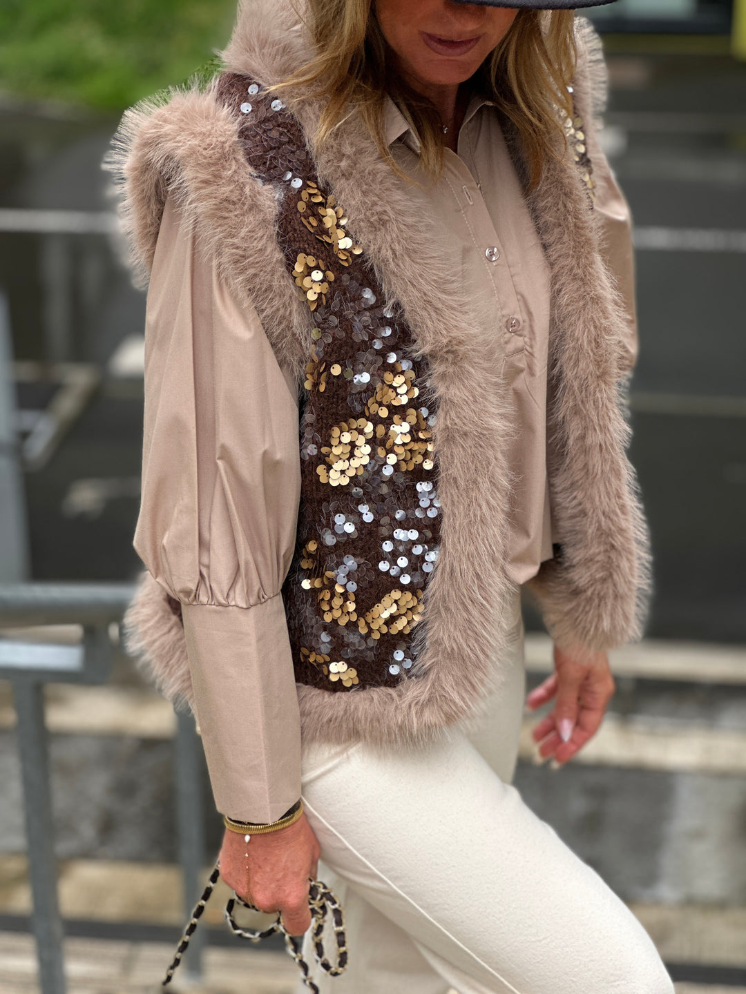 Gilet maille choco aux sequin