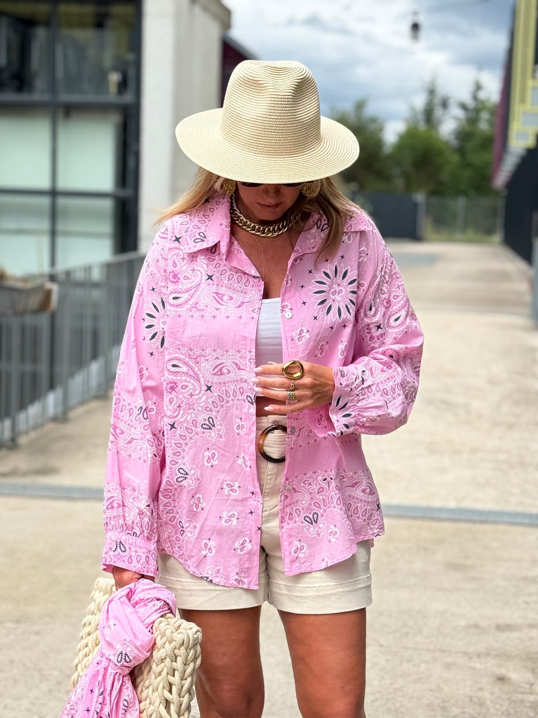 Chemise bandana avec écharpe Rose