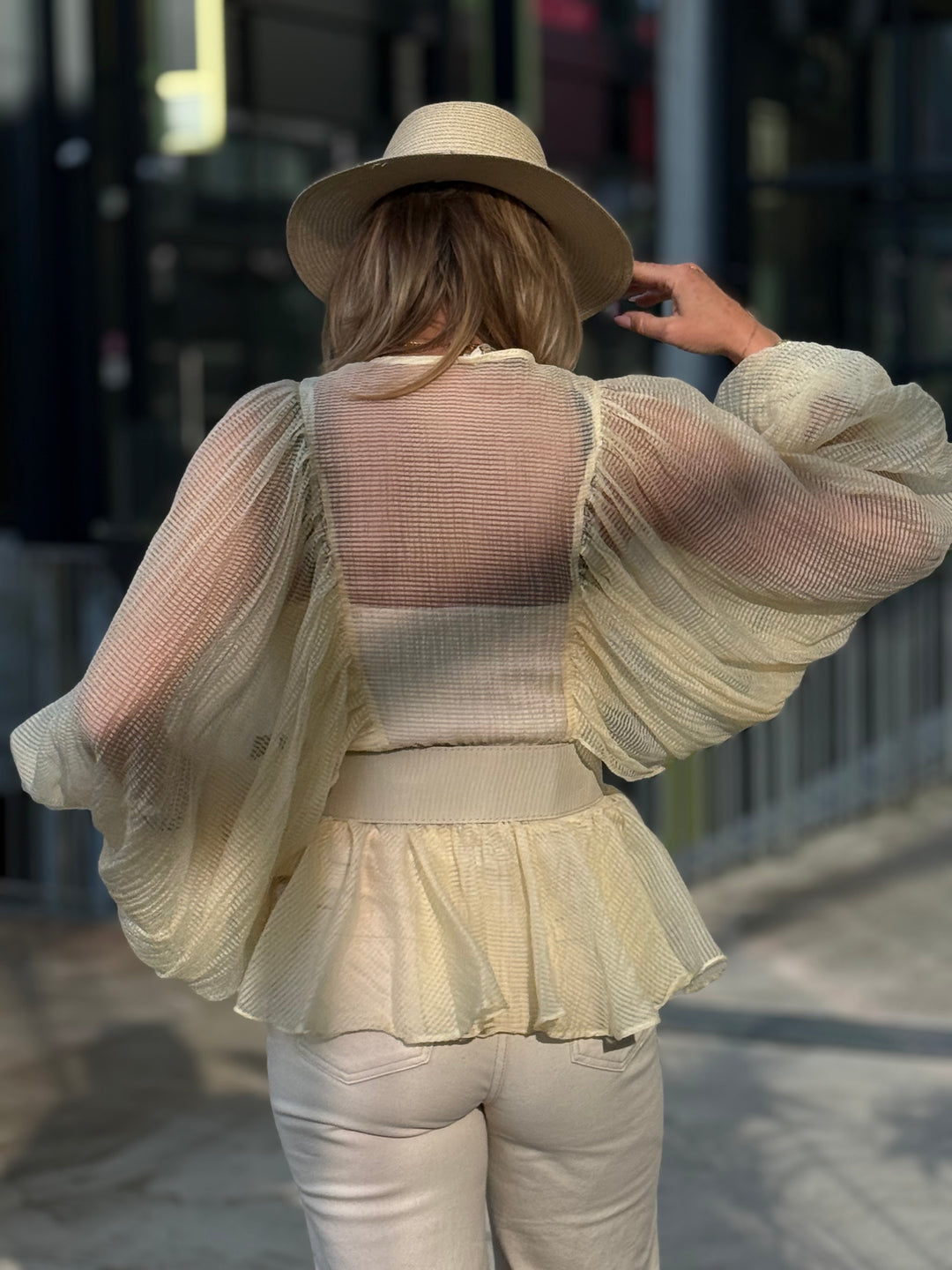 Blouse bouffante volant jaune H8030