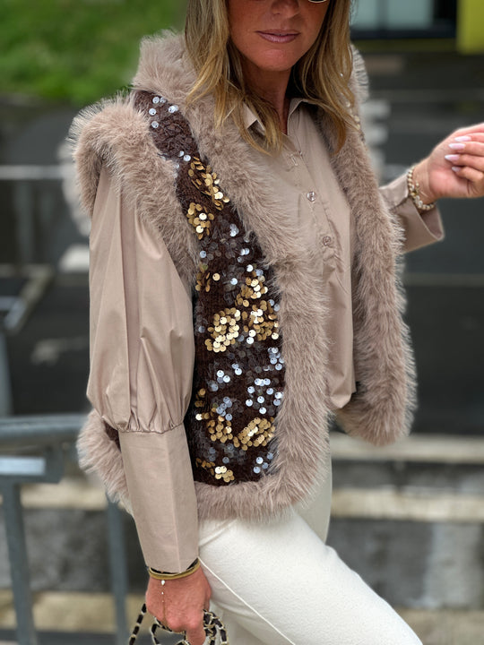 Gilet maille choco aux sequin
