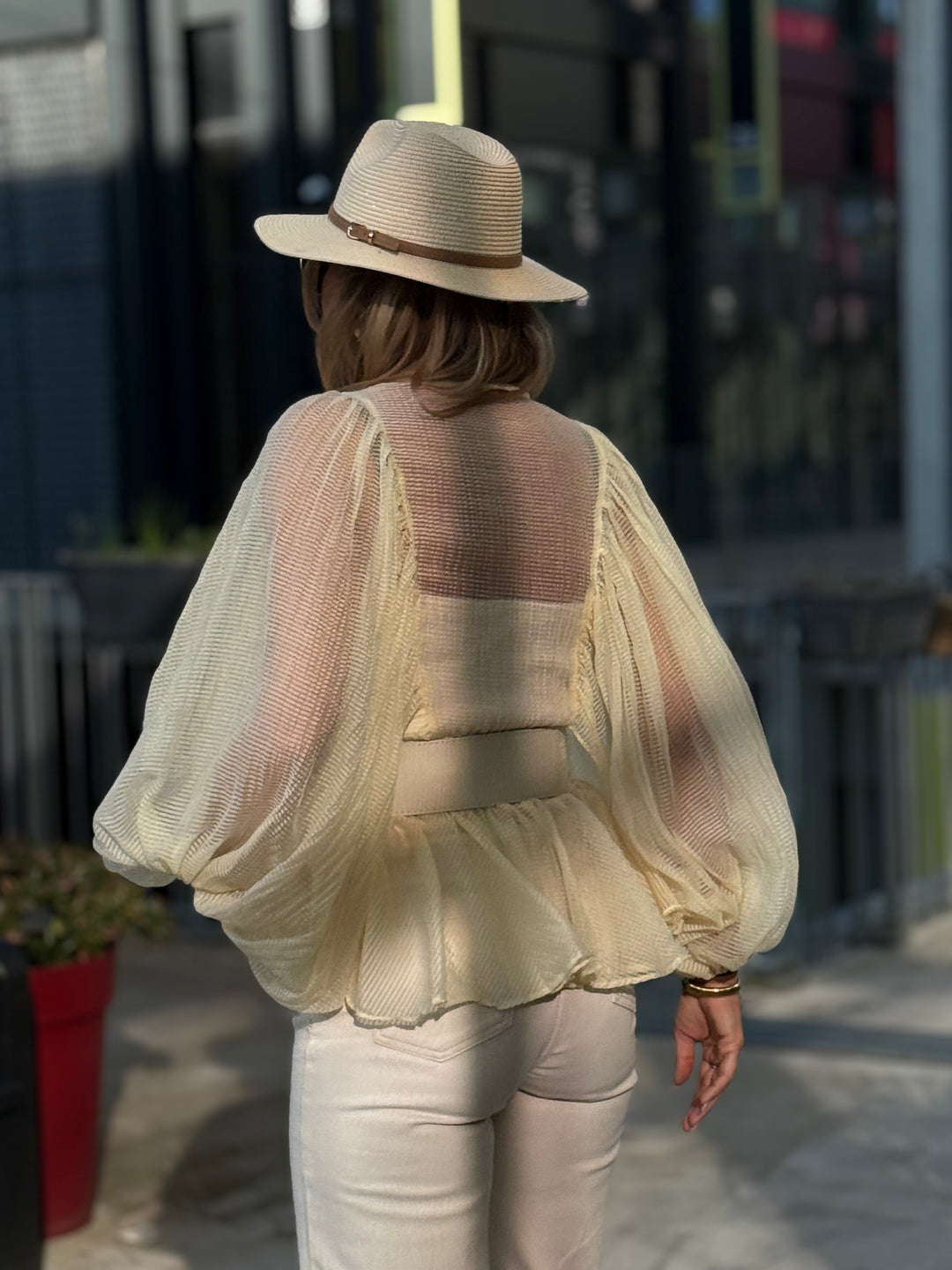 Blouse bouffante volant jaune H8030
