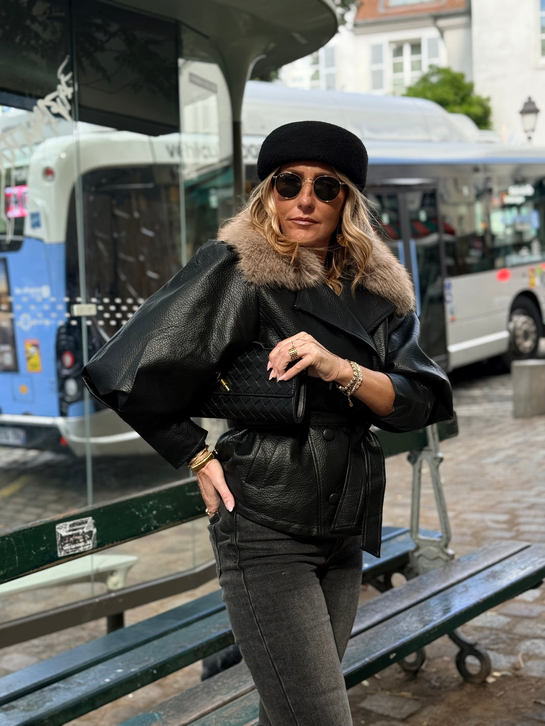 Veste similicuir Col fourrure Noir 202362