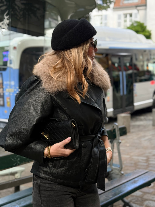 Veste similicuir Col fourrure Noir 202362