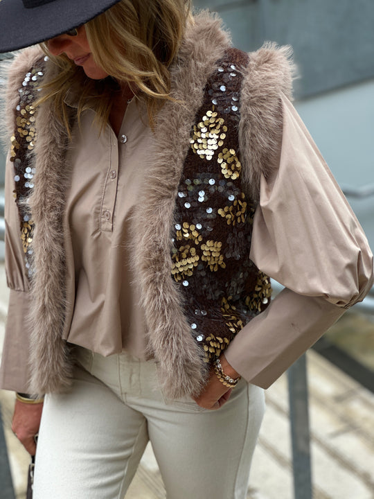 Gilet maille choco aux sequin