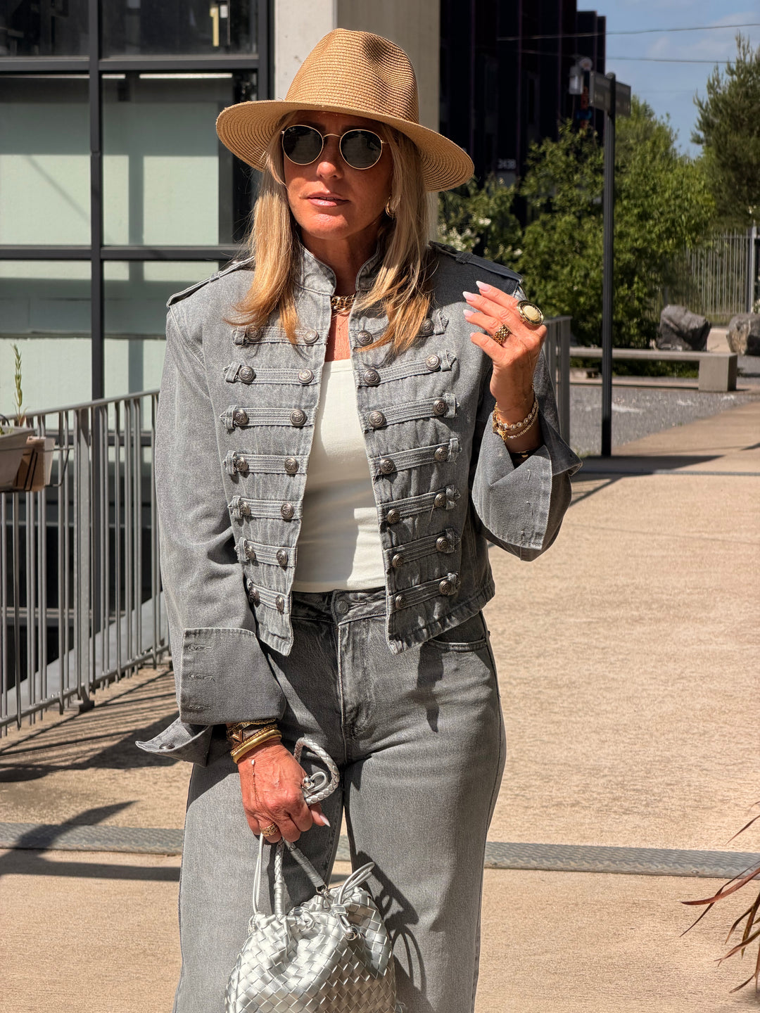 Veste jean officier Gris 13955