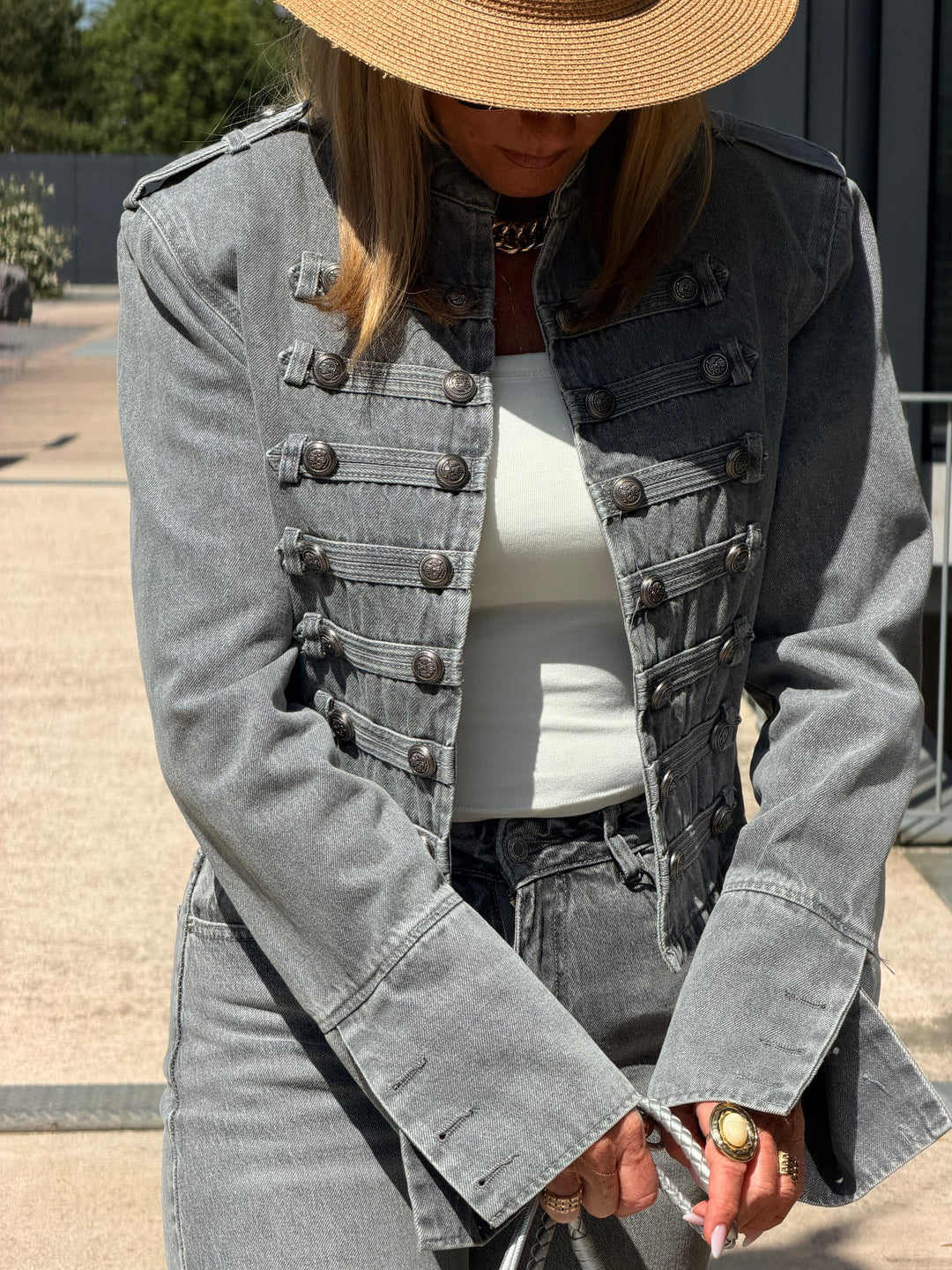 Veste jean officier Gris 13955