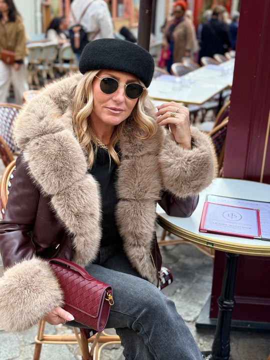 Veste similicuir Bordeaux fourrure beige 202326
