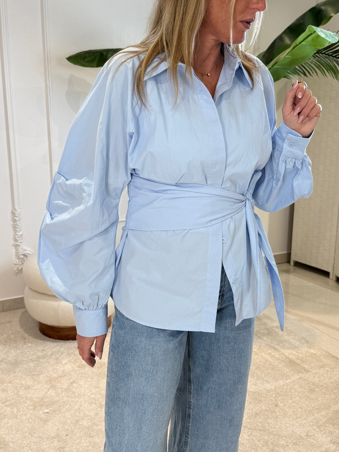 Chemise coton nouée 539 Bleu