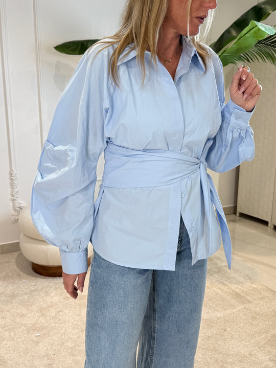 Chemise coton nouée 539 Bleu