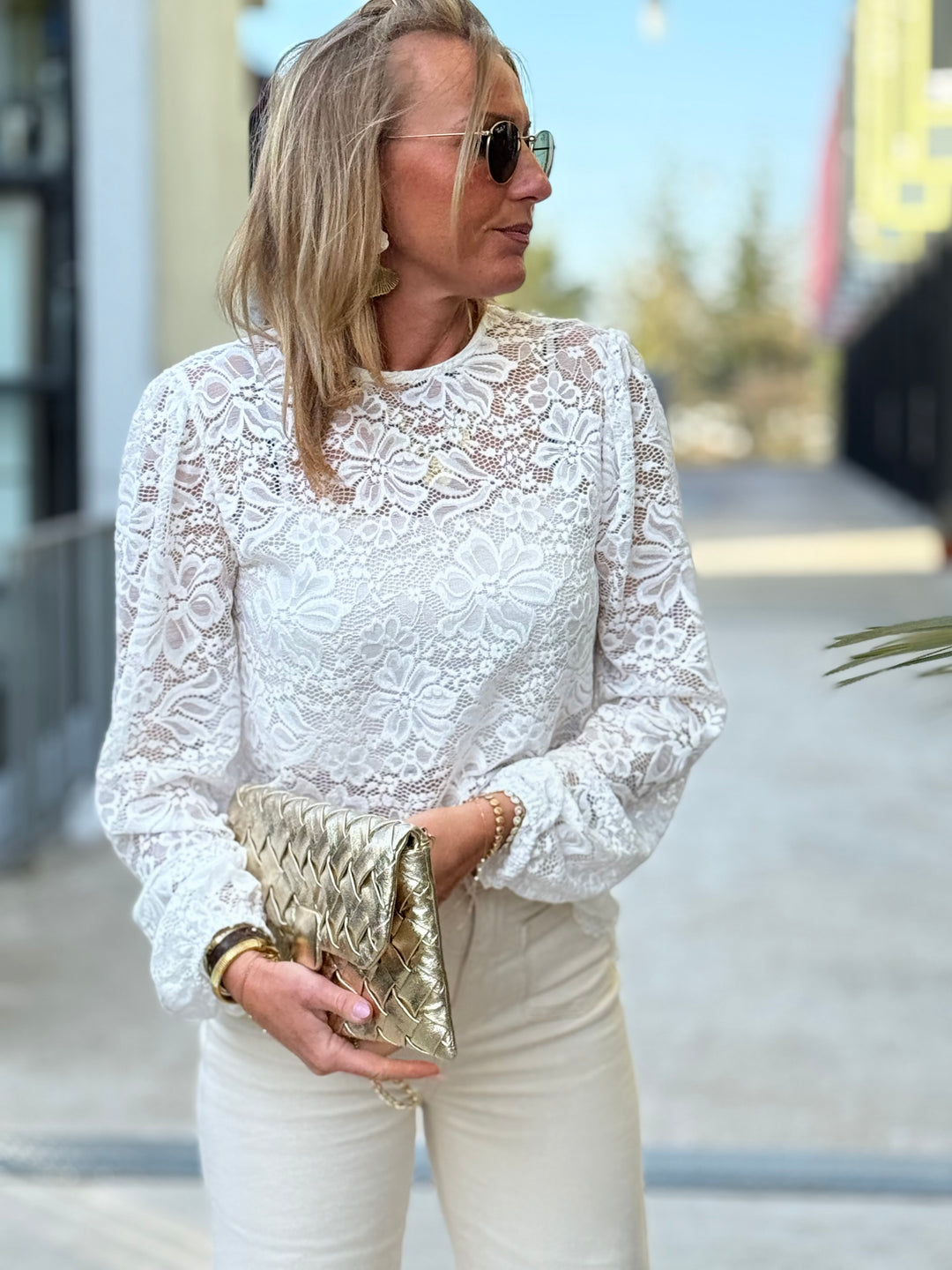 Top dentelle manches longues blanc Wendy