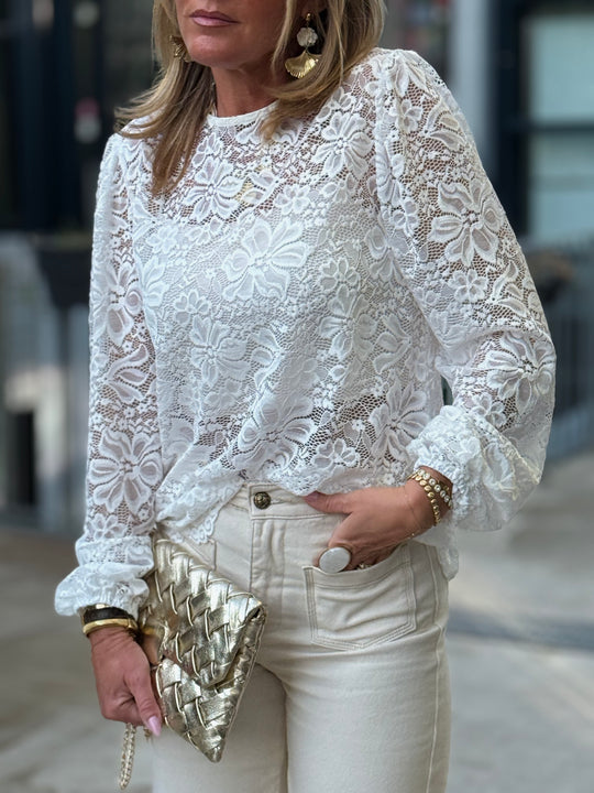 Top dentelle manches longues blanc Wendy