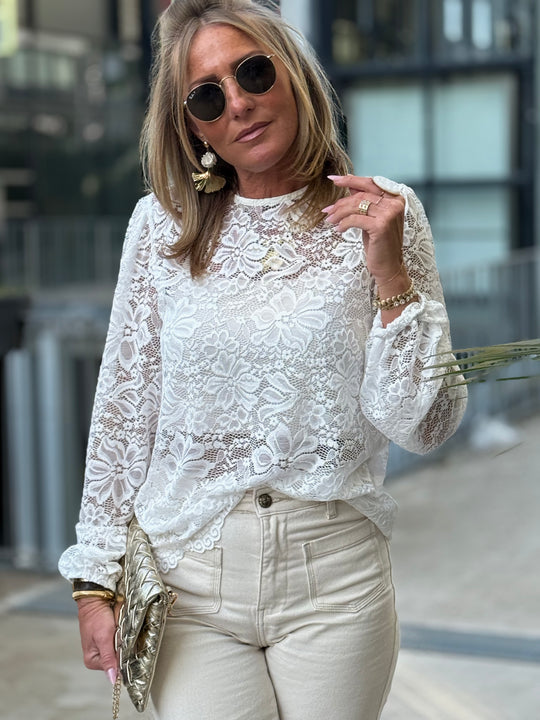 Top dentelle manches longues blanc Wendy