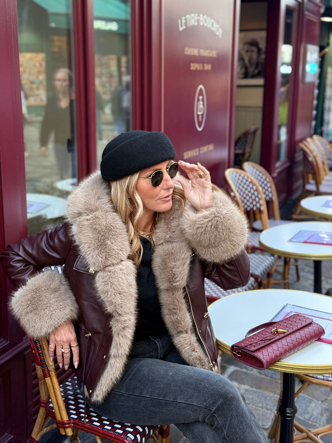 Veste similicuir Bordeaux fourrure beige 202326
