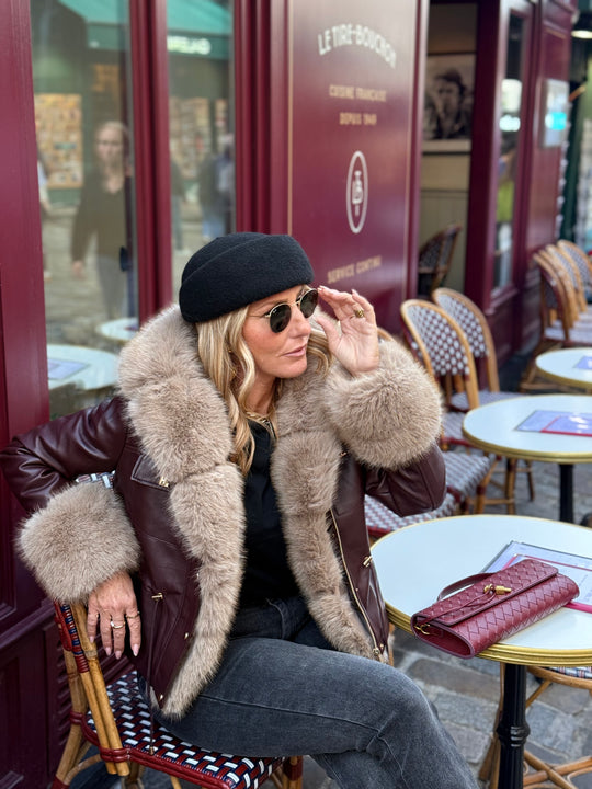 Veste similicuir Bordeaux fourrure beige 202326
