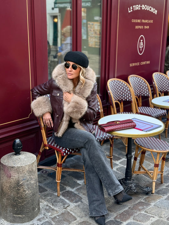 Veste similicuir Bordeaux fourrure beige 202326