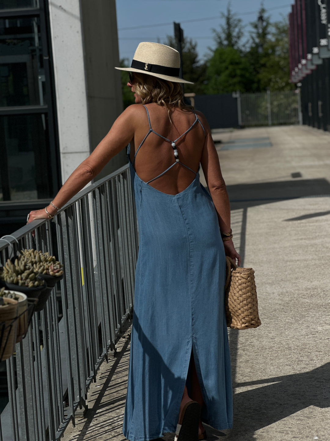 Robe tencel dos croisé perles 5722