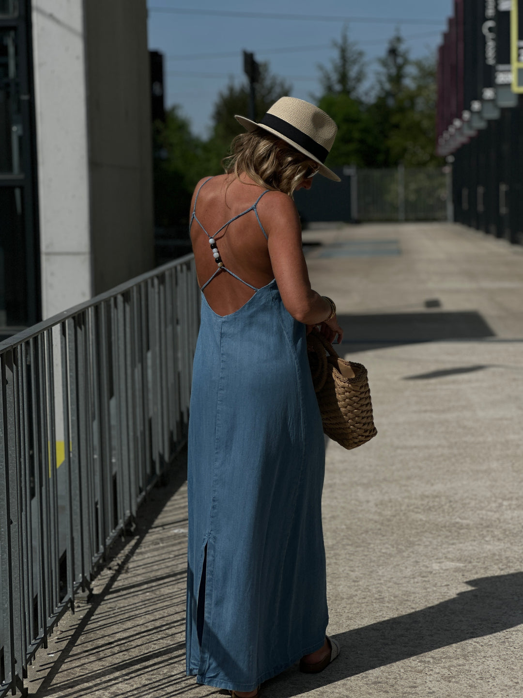 Robe tencel dos croisé perles 5722