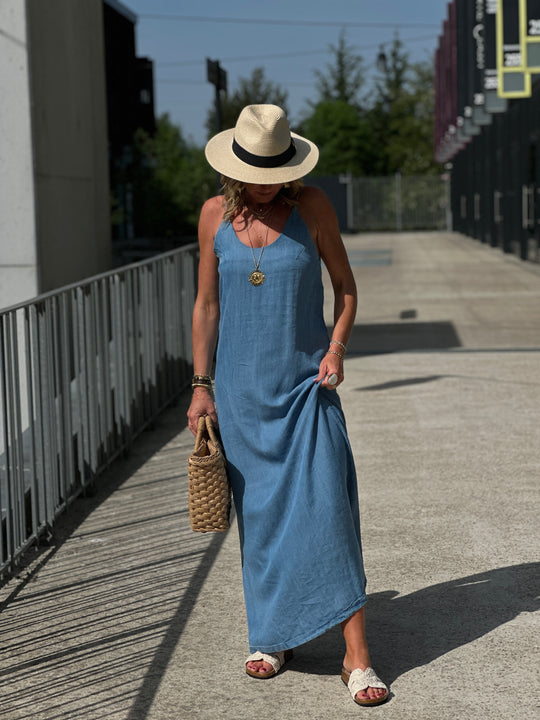 Robe tencel dos croisé perles 5722