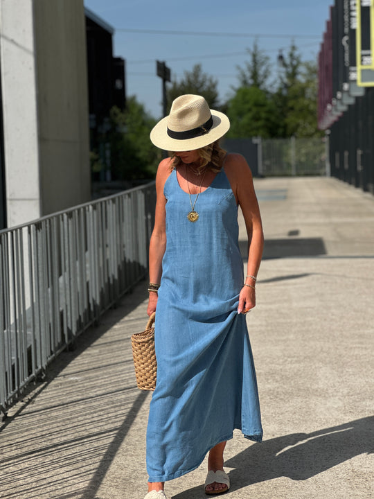 Robe tencel dos croisé perles 5722