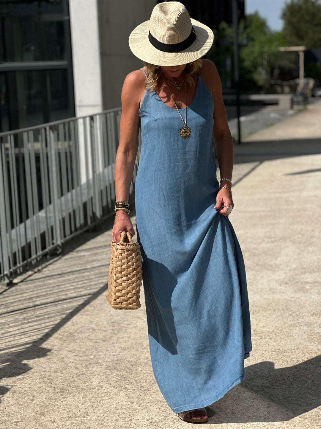 Robe tencel dos croisé perles 5722