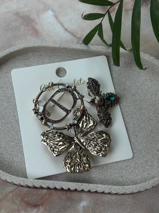 Broche 3 parures abeilles/papillon