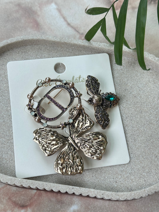 Broche 3 parures abeilles/papillon