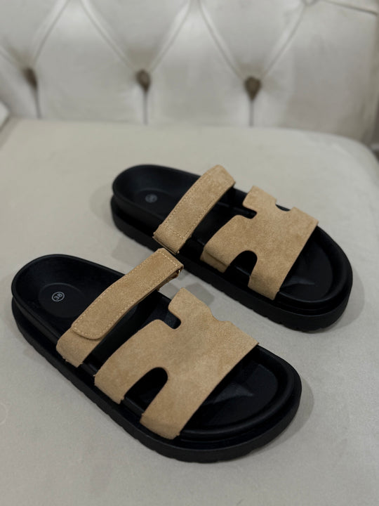 Sandales plates daim 042 camel