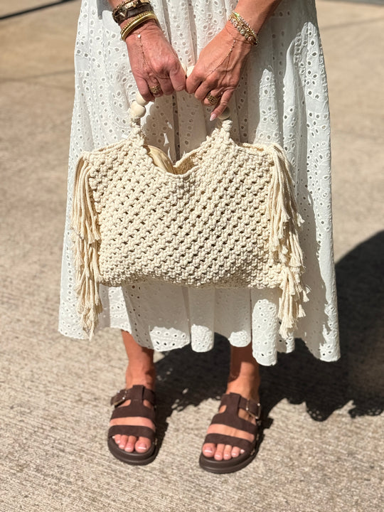 Sac panier frange beige