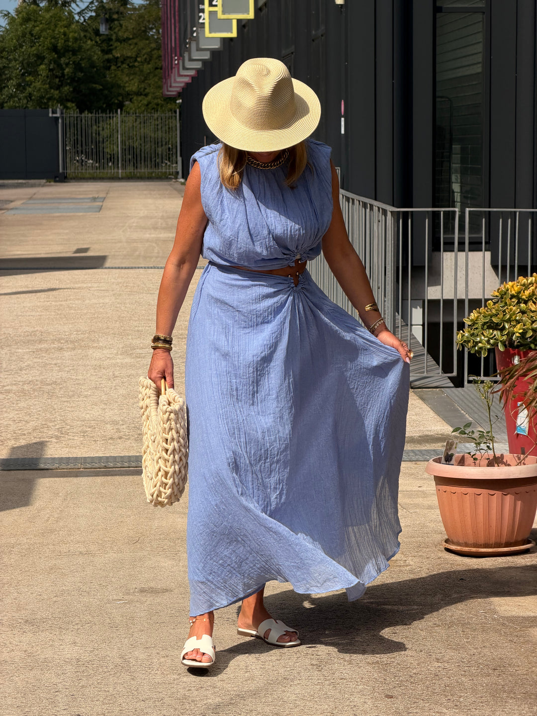Ensemble bleu à détail anneau SET001