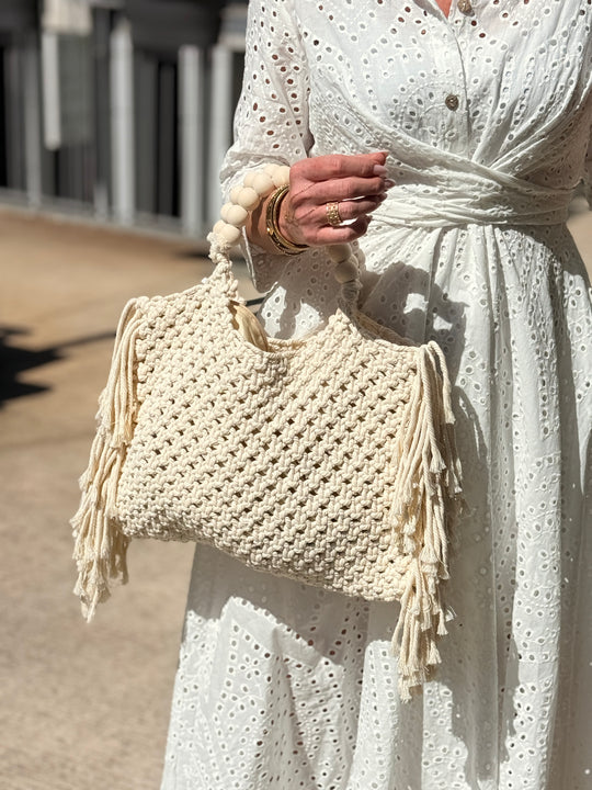 Sac panier frange beige