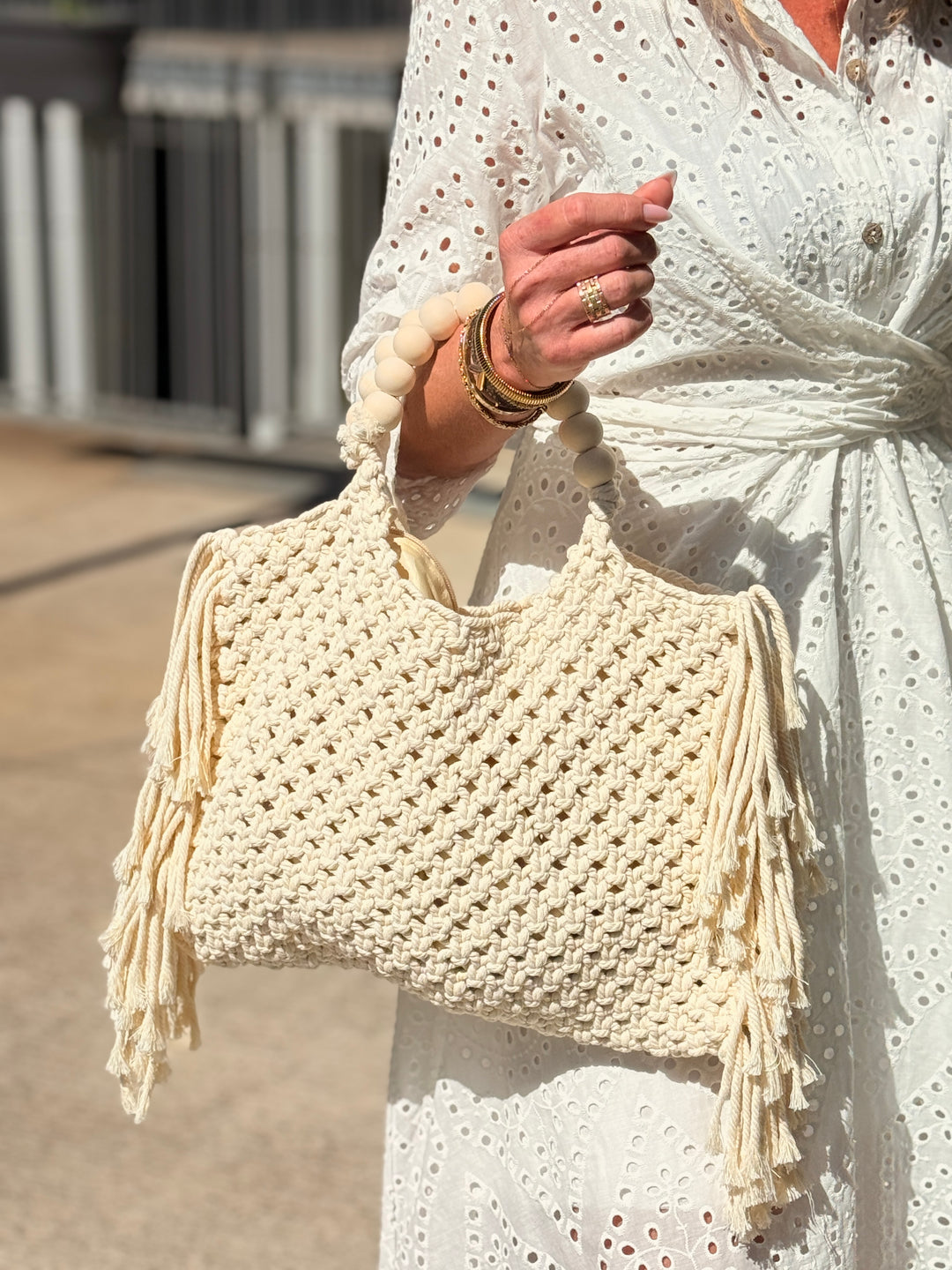 Sac panier frange beige