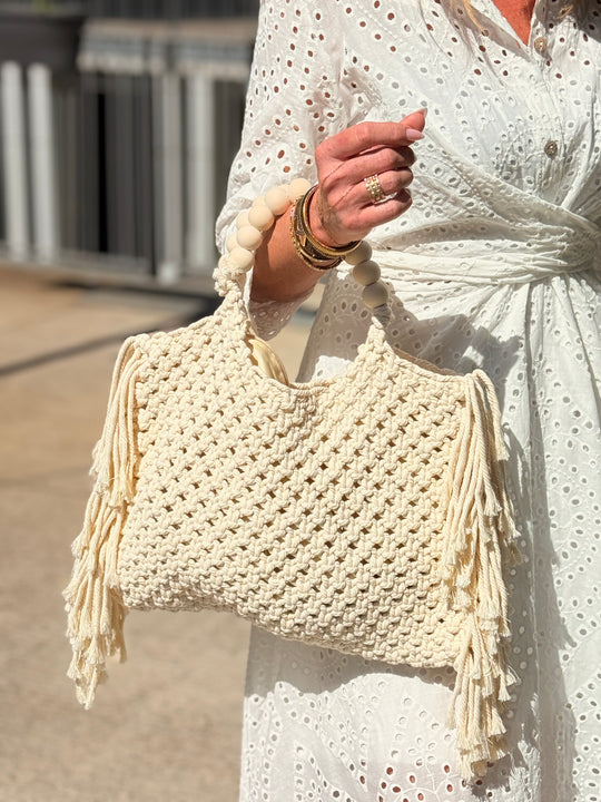 Sac panier frange beige