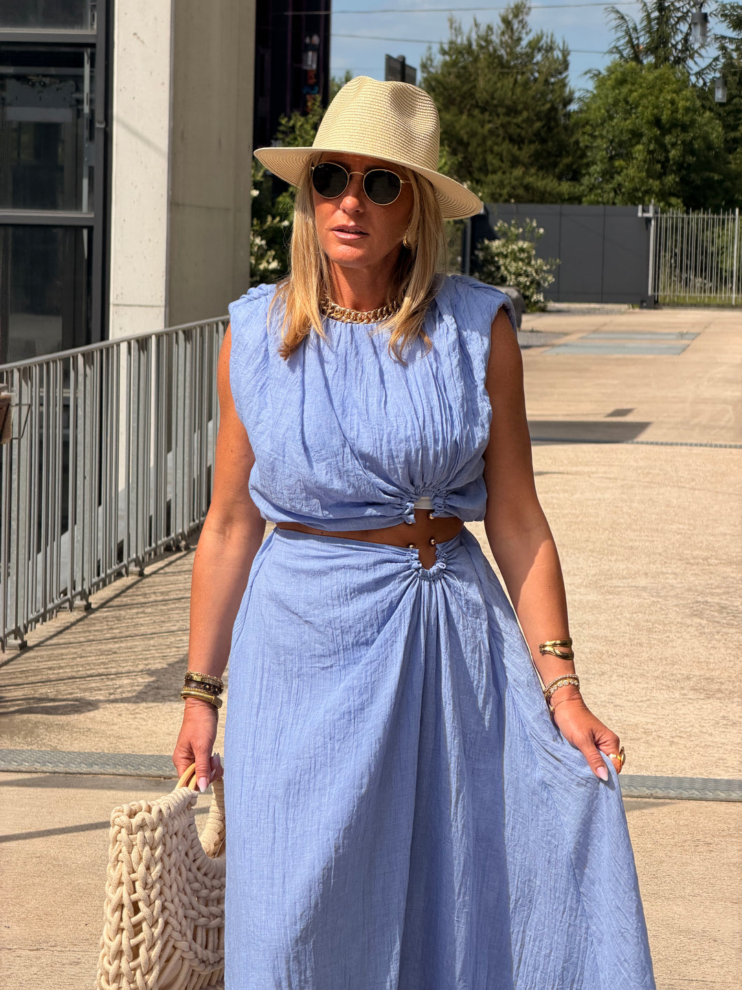 Ensemble bleu à détail anneau SET001