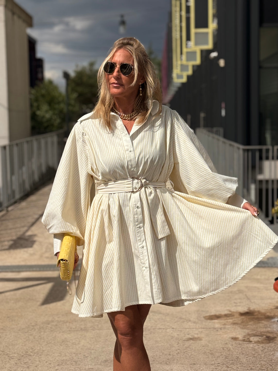 Robe chemise bouffante jaune 12623