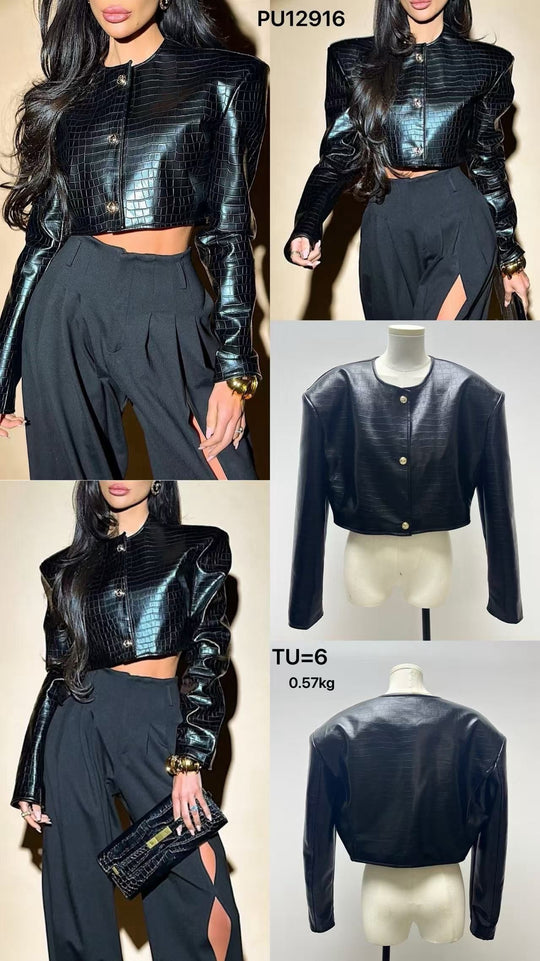 Veste similicuir courte noire 12916