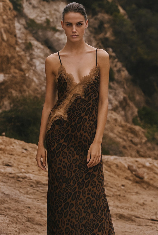 Robe longue satin léopard 12119