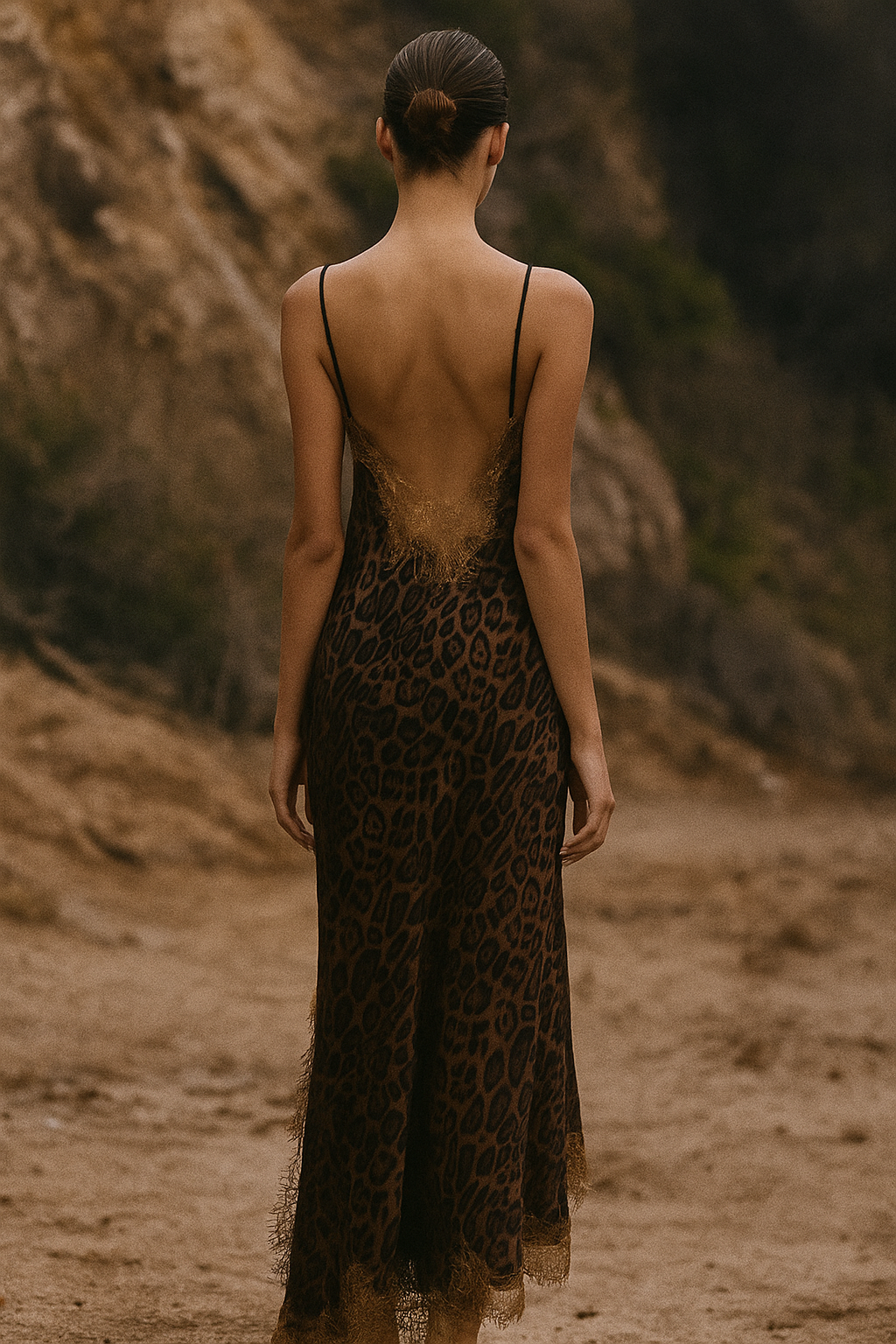Robe longue satin léopard 12119