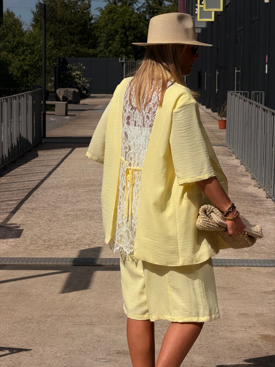 Veste jaune dos dentelle 1215