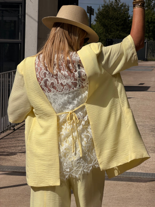 Veste jaune dos dentelle 1215
