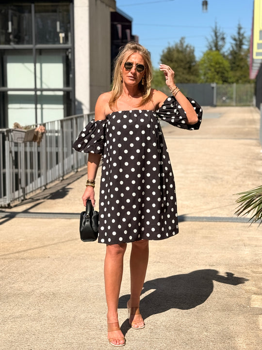 Robe NOIR courte à pois 20733