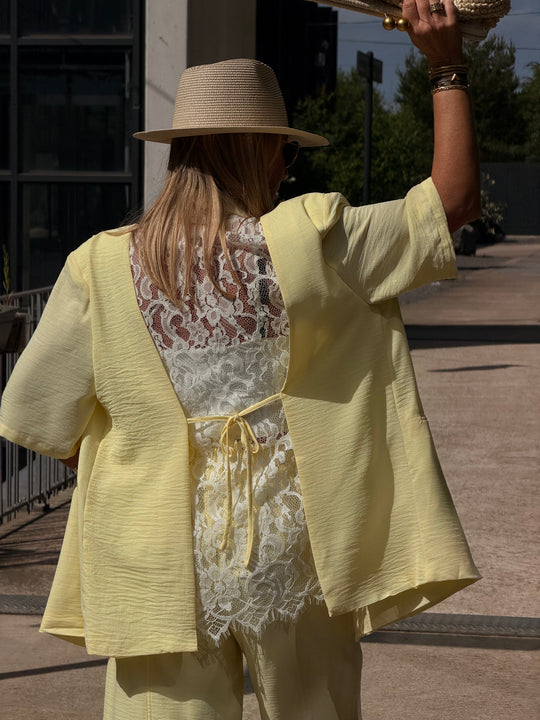 Veste jaune dos dentelle 1215