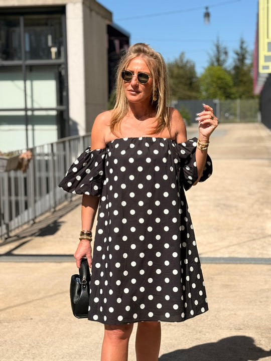 Robe NOIR courte à pois 20733