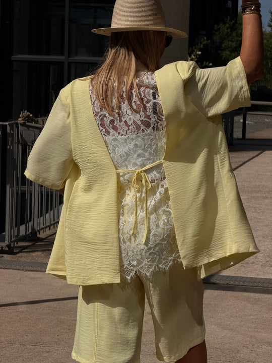 Veste jaune dos dentelle 1215