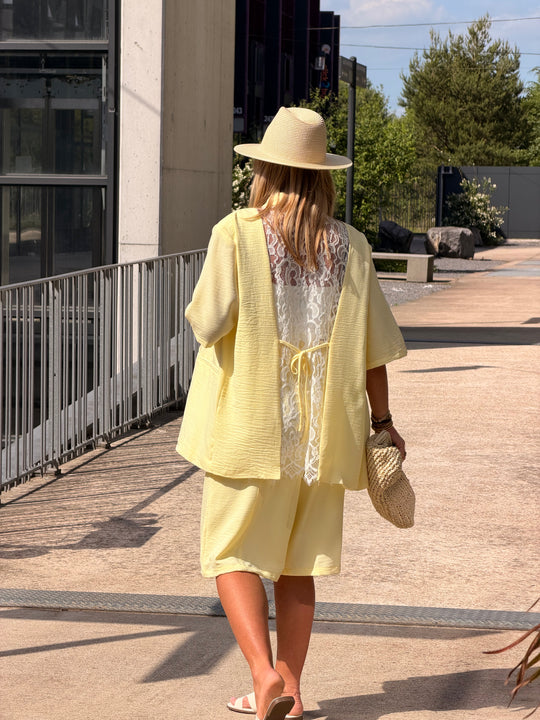 Veste jaune dos dentelle 1215