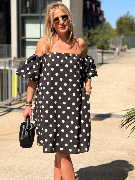Robe NOIR courte à pois 20733