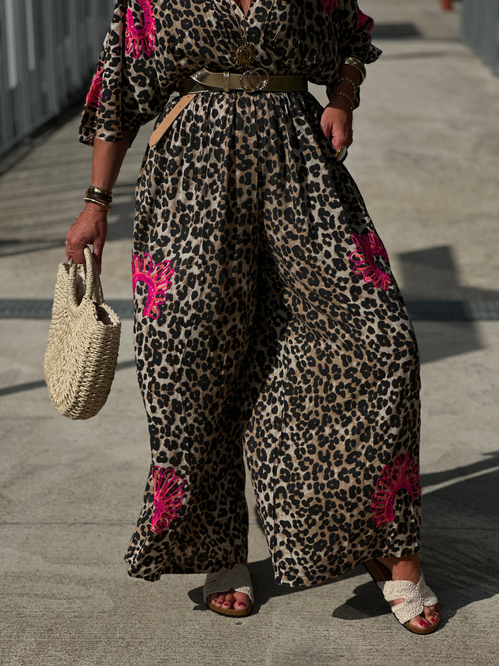 Combi pantalon léopard détails rose Saona